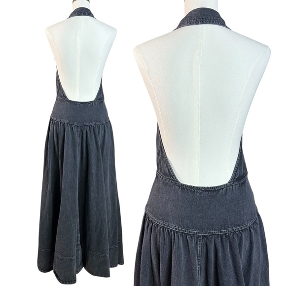 Free People Soundwave Denim Halter Maxi Dress in Black Size Small Bohemian - Picture 7 of 11